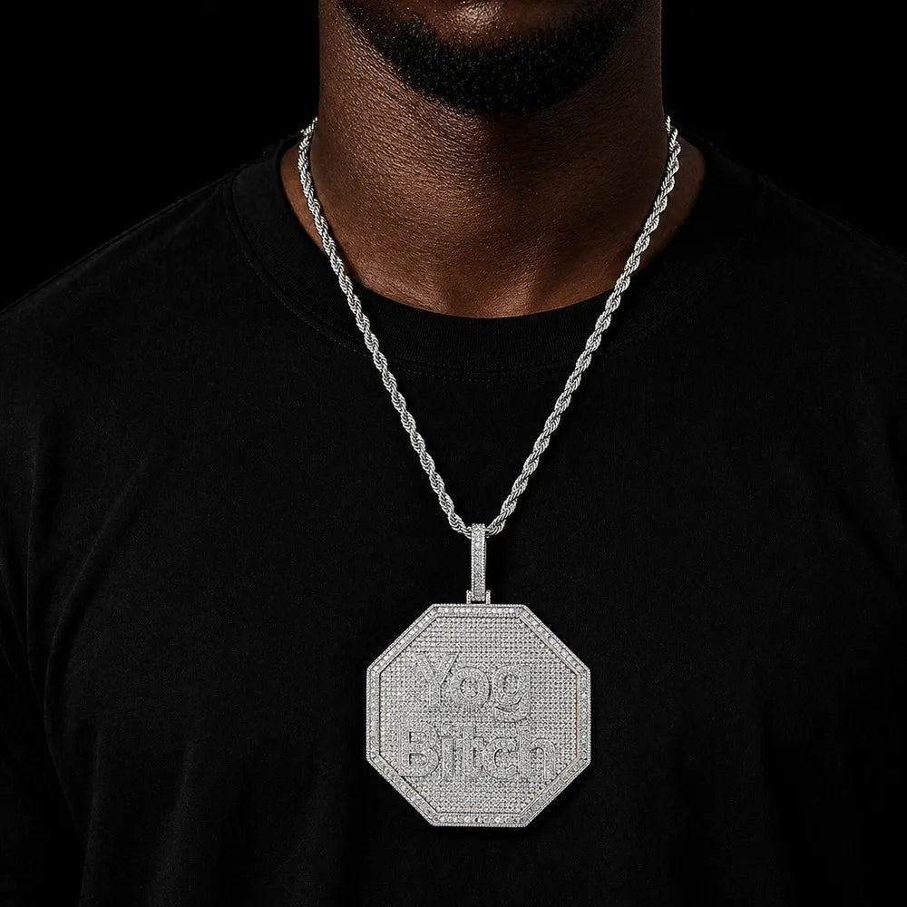 Custom 3D Iced - Out Letter Large Octagonal Pendant – 80mm - TONGSHOP / Length:16 / Length:18