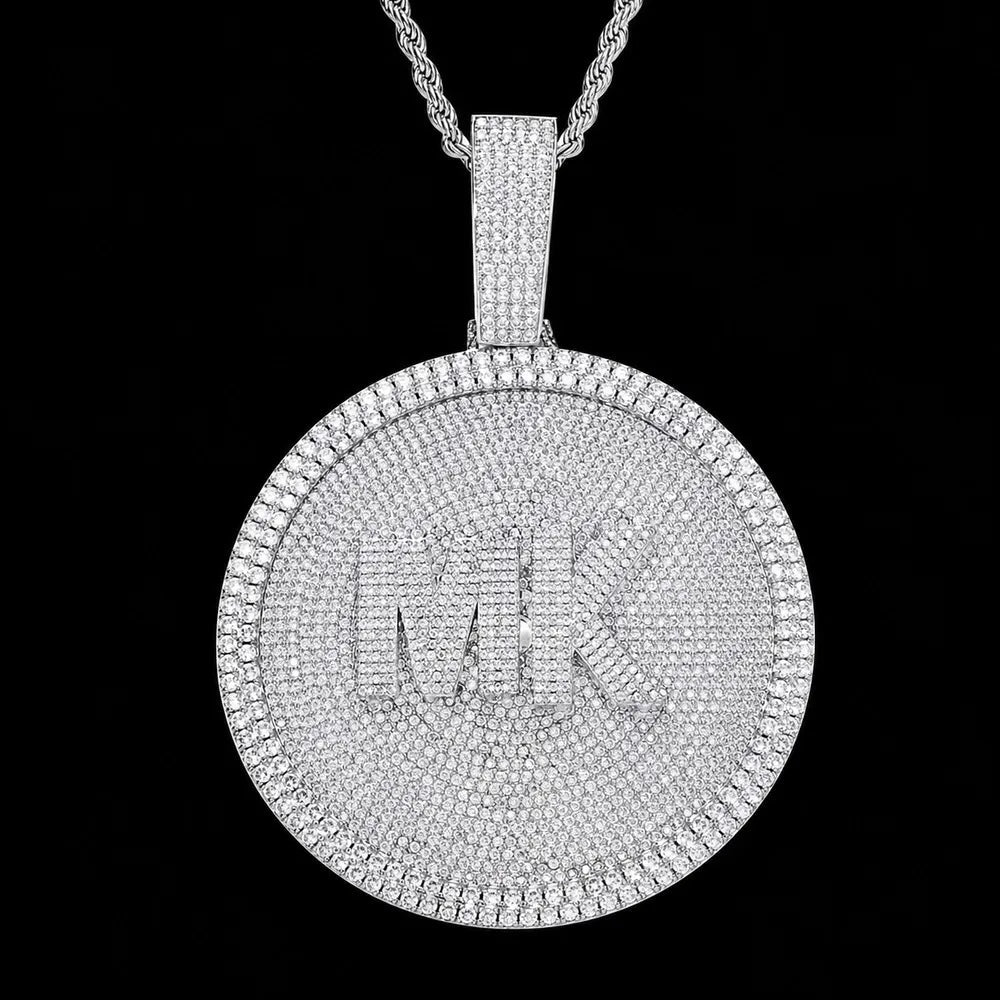 Custom 3D Iced - Out Letter Large Round Pendant – 76mm - TONGSHOP / Length:16 / Length:18