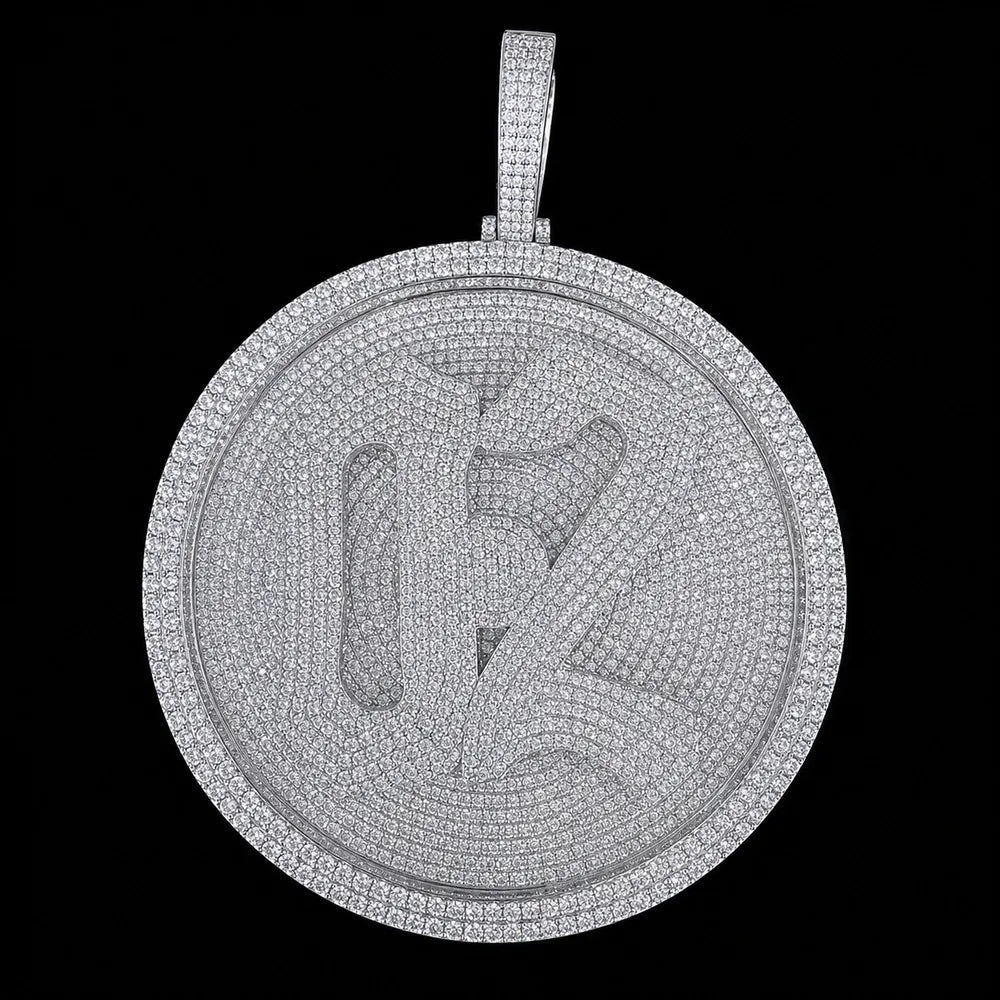 Custom 3D Iced - Out Letter Large Round Pendant – 80mm - TONGSHOP / Length:16 / Length:18