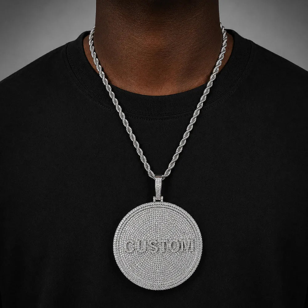 Custom 3D Iced - Out Letter Large Round Pendant – 80mm - TONGSHOP / Length:16 / Length:18