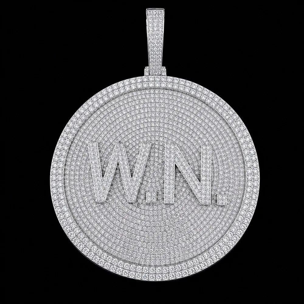 Custom 3D Iced - Out Letter Large Round Pendant – 80mm - TONGSHOP / Length:16 / Length:18