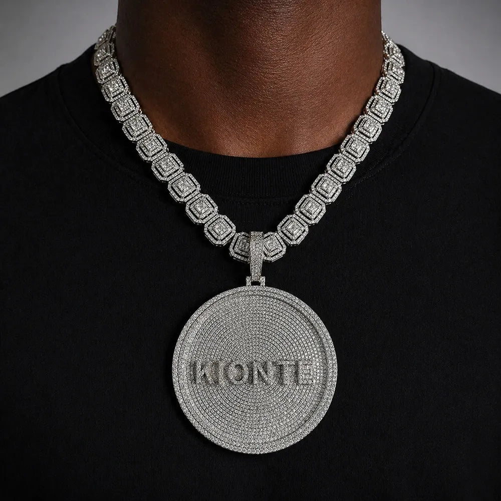 Custom 3D Iced - Out Letter Large Round Pendant – 80mm - TONGSHOP / Length:16 / Length:18