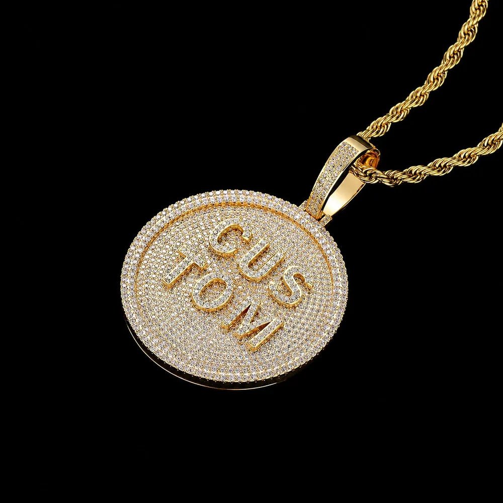 Custom 3D Iced - Out Letter Round Disc Pendant – 60mm - TONGSHOP / Length:16 / Length:18
