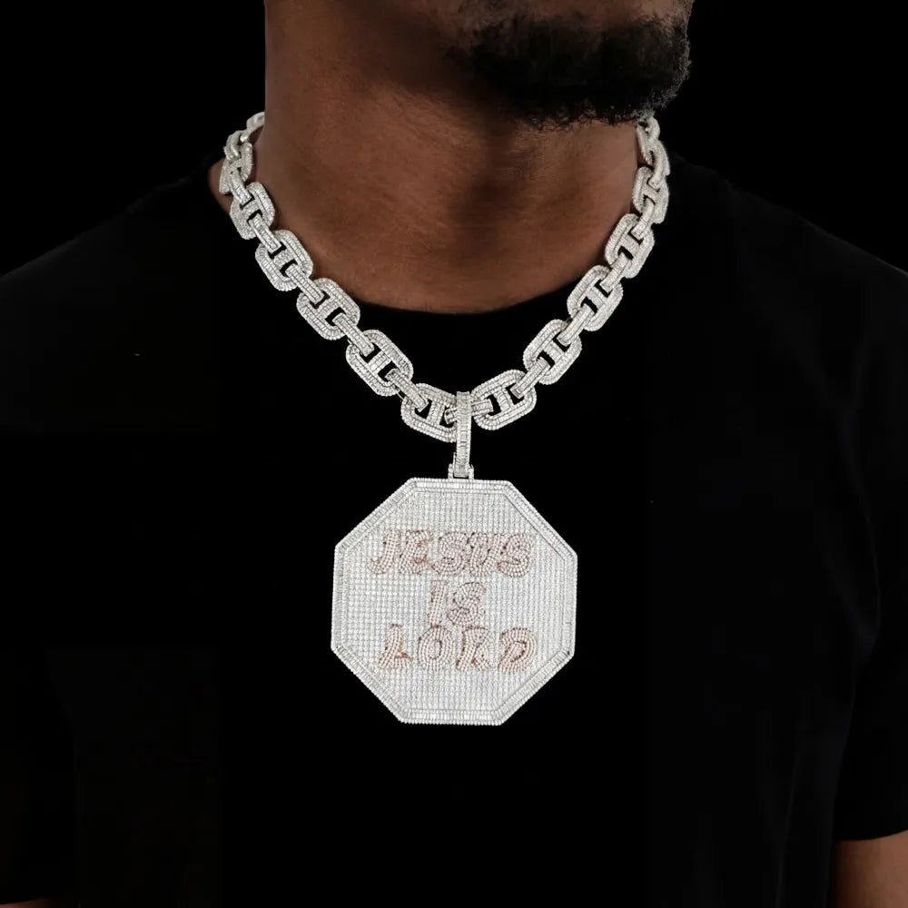 Custom 3D Letter Large Octagonal Iced - Out Pendant - 80mm - TONGSHOP / Length:16 / Length:18