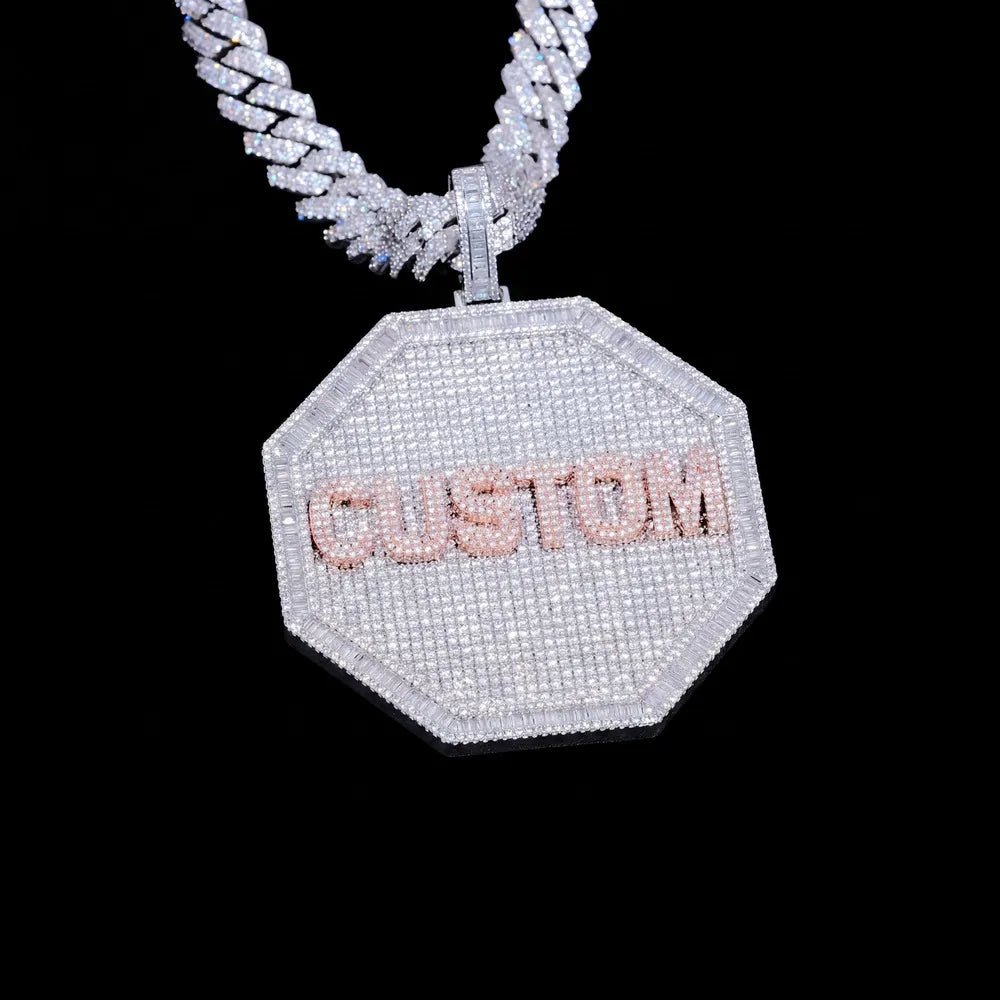 Custom 3D Letter Large Octagonal Iced - Out Pendant - 80mm - TONGSHOP / Length:16 / Length:18