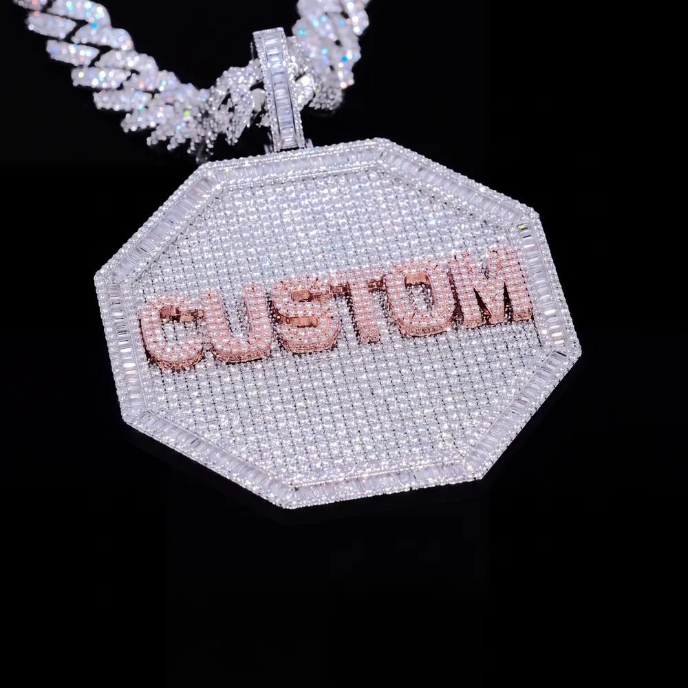Custom 3D Letter Large Octagonal Iced - Out Pendant - 80mm - TONGSHOP / Length:16 / Length:18