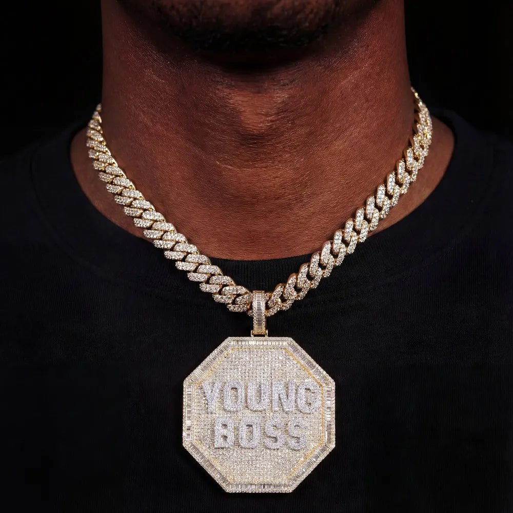 Custom 3D Letter Large Octagonal Iced - Out Pendant - 80mm - TONGSHOP / Length:16 / Length:18