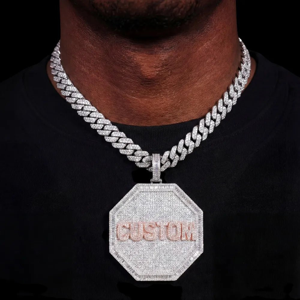 Custom 3D Letter Large Octagonal Iced - Out Pendant - 80mm - TONGSHOP / Length:16 / Length:18