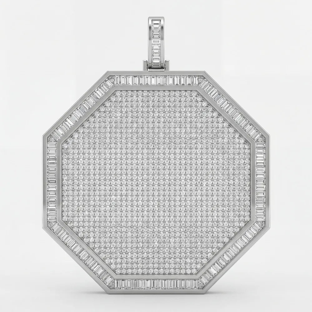 Custom 3D Letter Large Octagonal Iced - Out Pendant - 80mm - TONGSHOP / Length:16 / Length:18