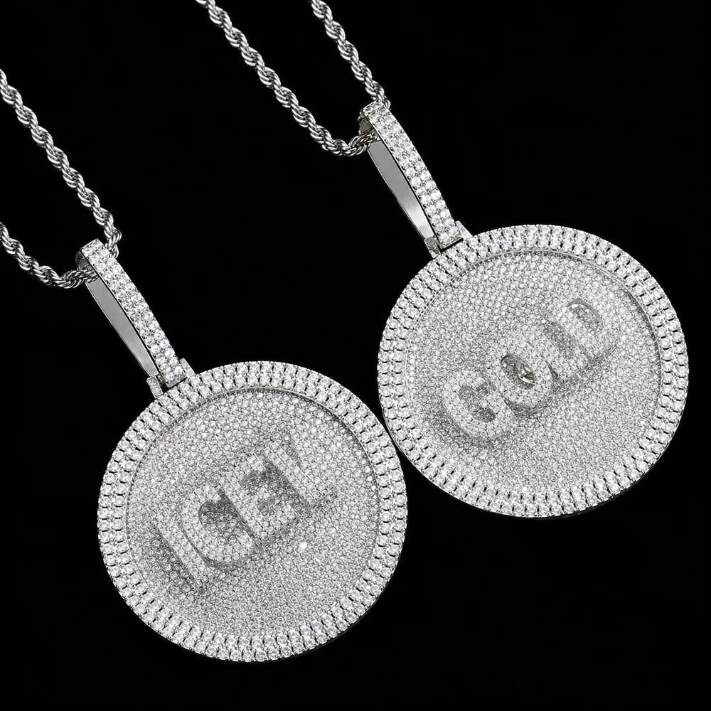 Custom 3D Rotatable Letter Medium Round Disc Pendant – 52mm - TONGSHOP / Length:16 / Length:18