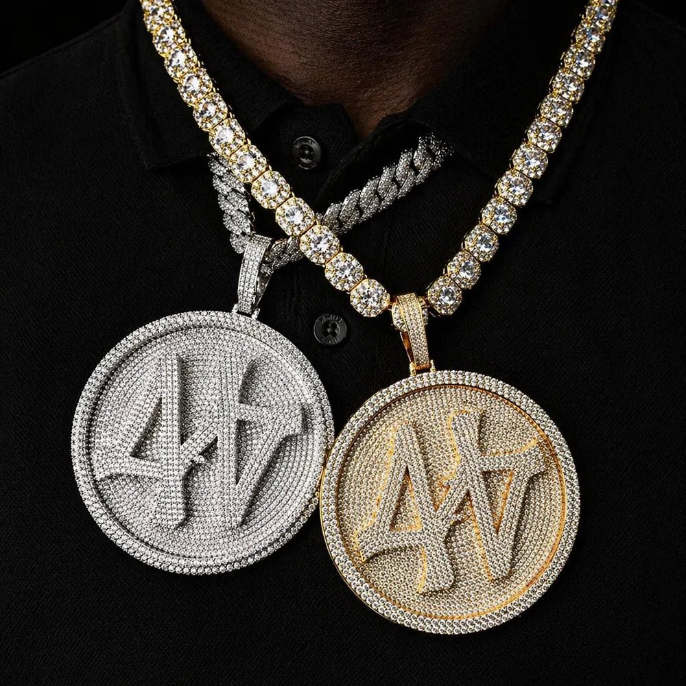 Custom 3D Rotating Letter Large Circular Iced - Out Pendant – 80mm - TONGSHOP / Length:16 / Length:18