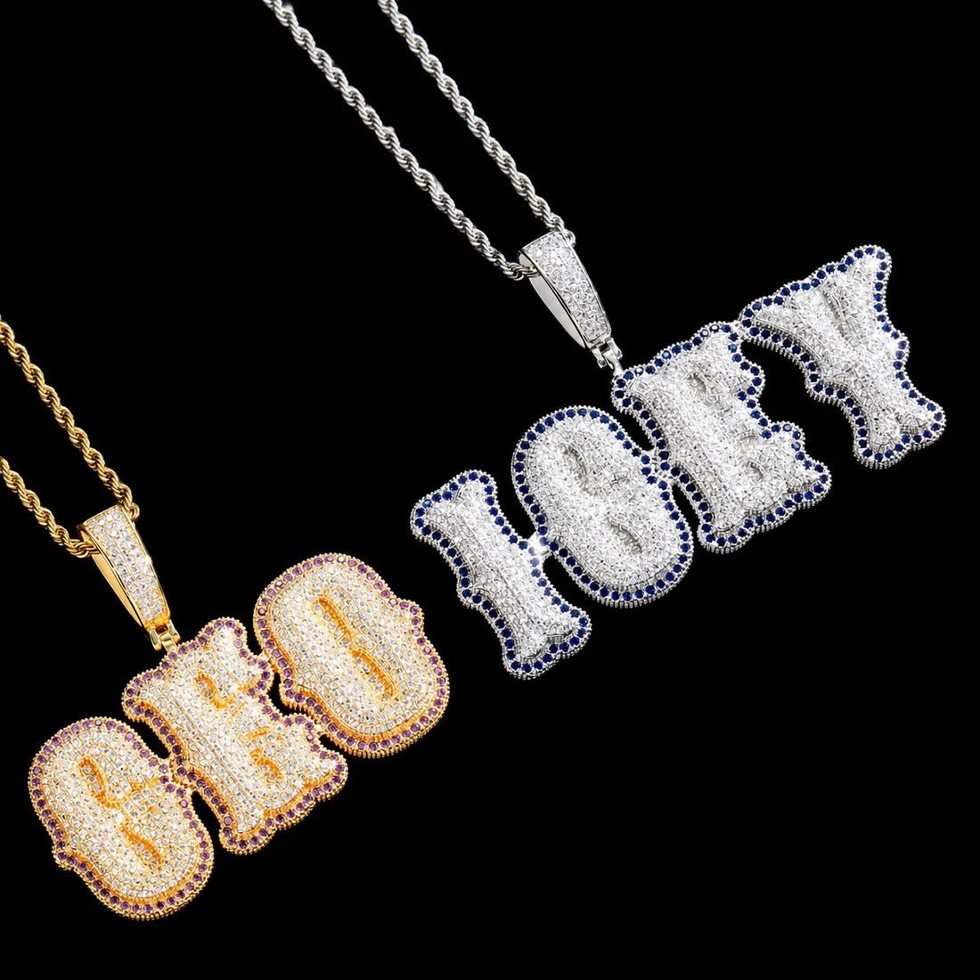 Custom Bone - Style Gothic Letter Iced - Out Pendant - TONGSHOP / Length:16 / Length:18