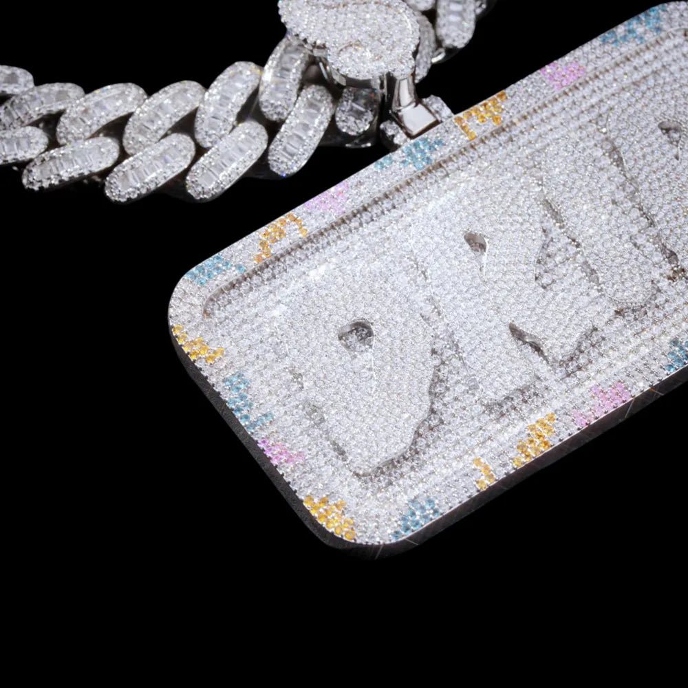 Custom Diamond - Set 3D Letter Colorful Rectangular Pendant – 80mm - TONGSHOP / Length:16 / Length:18