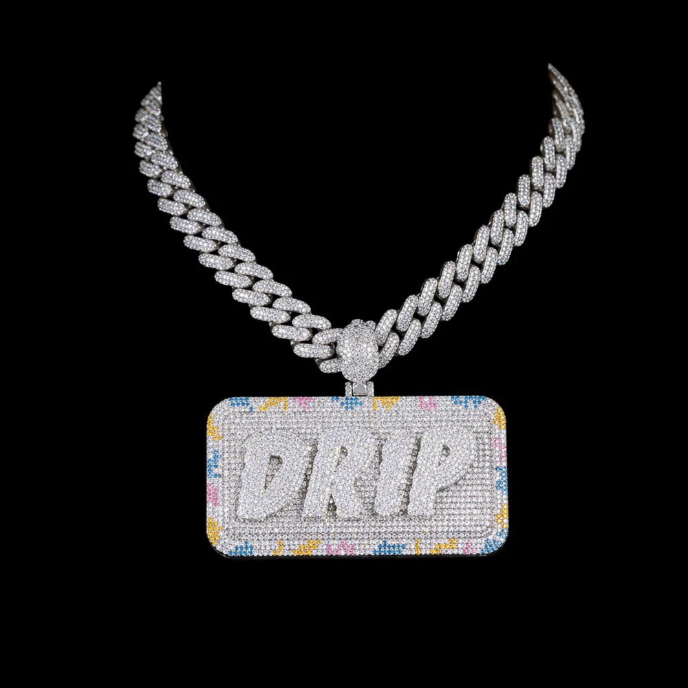 Custom Diamond - Set 3D Letter Colorful Rectangular Pendant – 80mm - TONGSHOP / Length:16 / Length:18