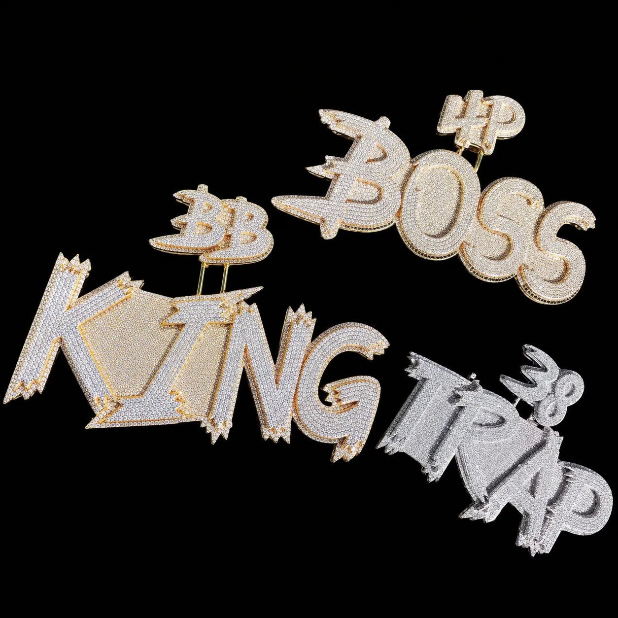 Custom Double - Row Diamond - Set Oversized Letter Pendant - TONGSHOP / Length:16 / Length:18