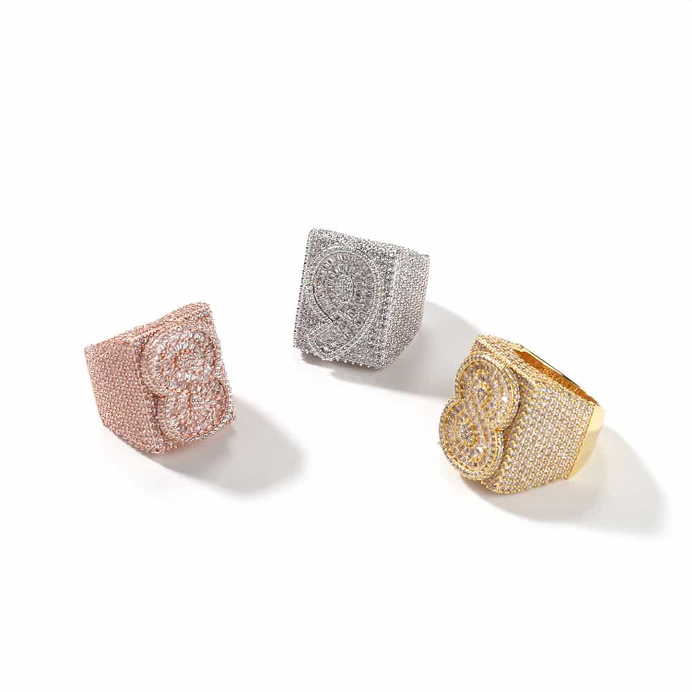 Custom Gold - Plated Diamond Number & Letter Ring - TONGSHOP