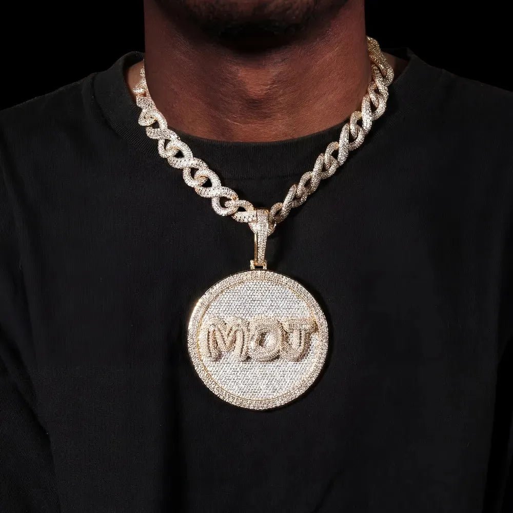 Custom Iced - Out Diamond - Set Large Disc Pendant - 80mm - TONGSHOP / Length:16 / Length:18