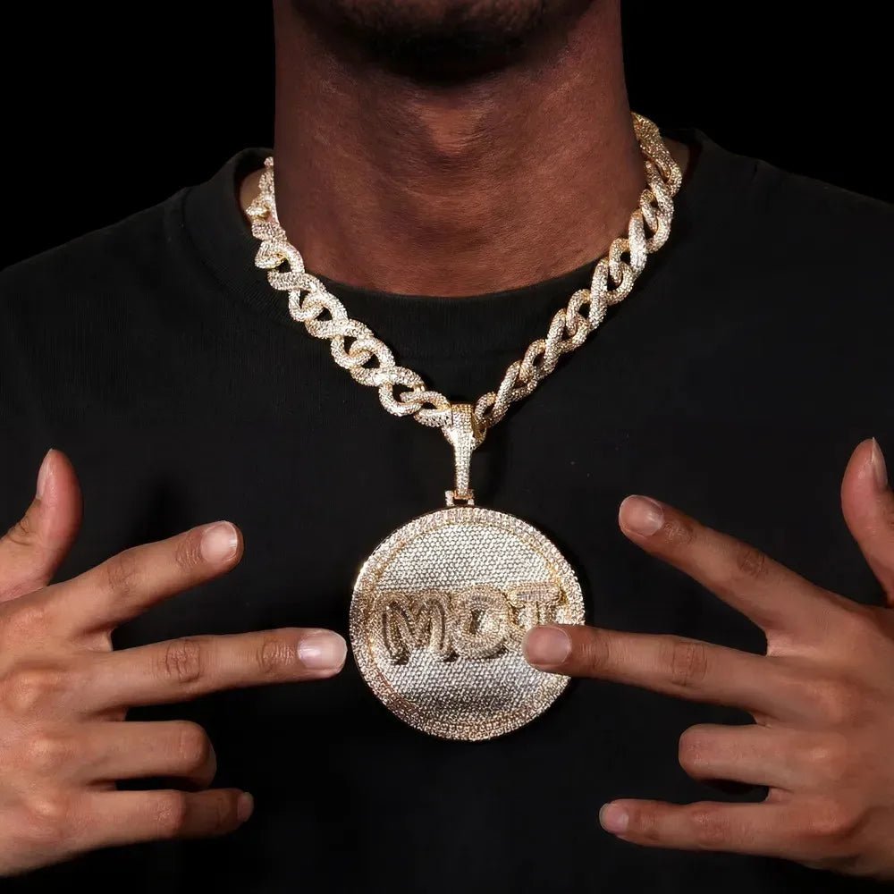 Custom Iced - Out Diamond - Set Large Disc Pendant - 80mm - TONGSHOP / Length:16 / Length:18