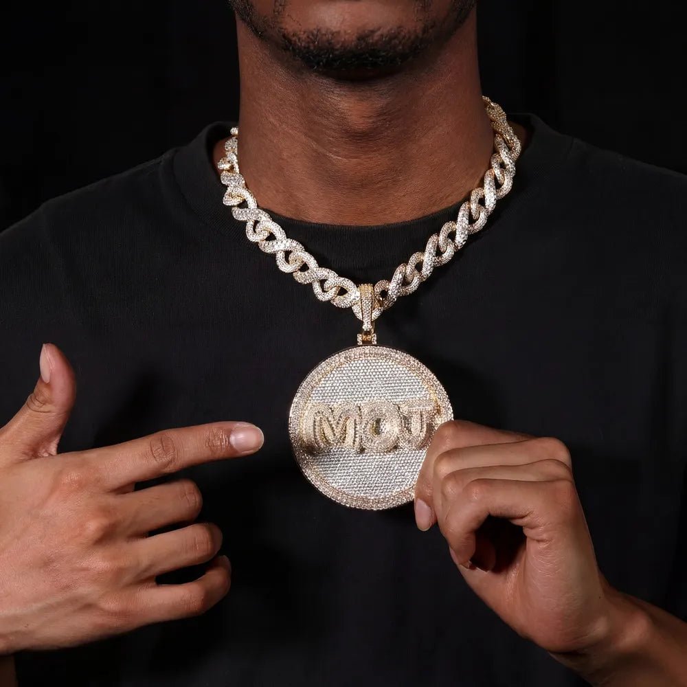 Custom Iced - Out Diamond - Set Large Disc Pendant - 80mm - TONGSHOP / Length:16 / Length:18