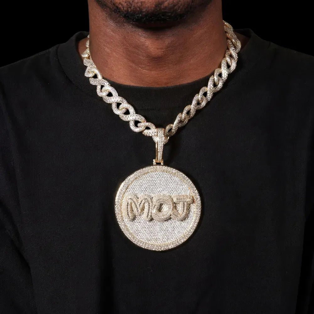 Custom Iced - Out Diamond - Set Large Disc Pendant - 80mm - TONGSHOP / Length:16 / Length:18