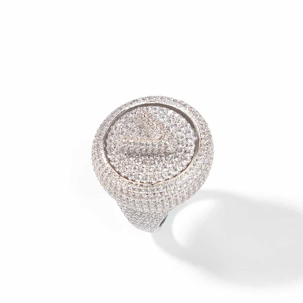 Custom Rotatable Letter Micro Pave Diamond Ring in 18K Gold - TONGSHOP