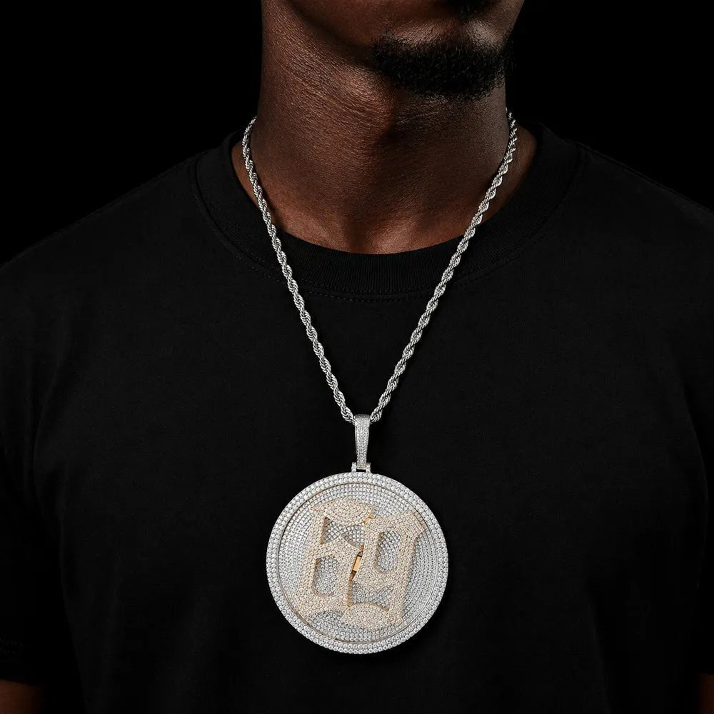 Custom Rotating 3D Iced - Out Letter Large Disc Pendant – 80mm - TONGSHOP / Length:16 / Length:18