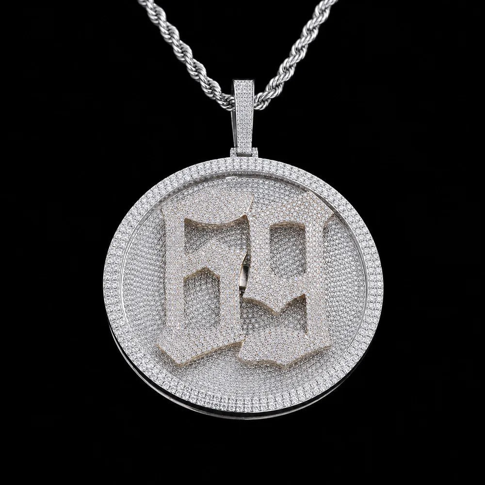 Custom Rotating 3D Iced - Out Letter Large Disc Pendant – 80mm - TONGSHOP / Length:16 / Length:18