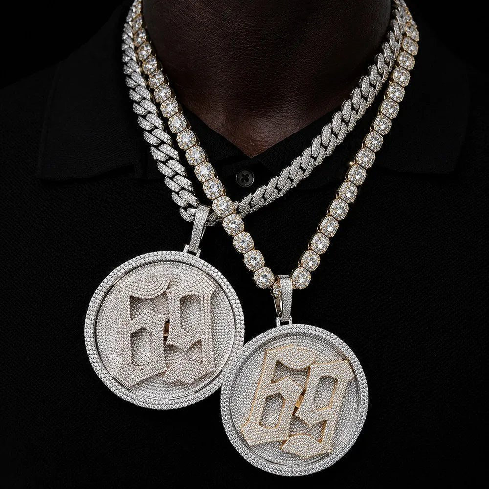 Custom Rotating 3D Iced - Out Letter Large Disc Pendant – 80mm - TONGSHOP / Length:16 / Length:18