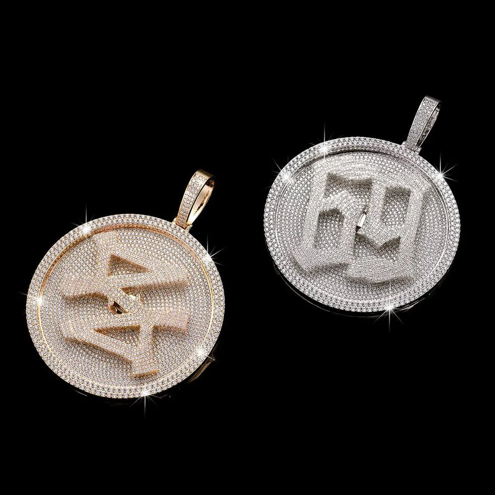 Custom Rotating 3D Iced - Out Letter Large Disc Pendant – 80mm - TONGSHOP / Length:16 / Length:18