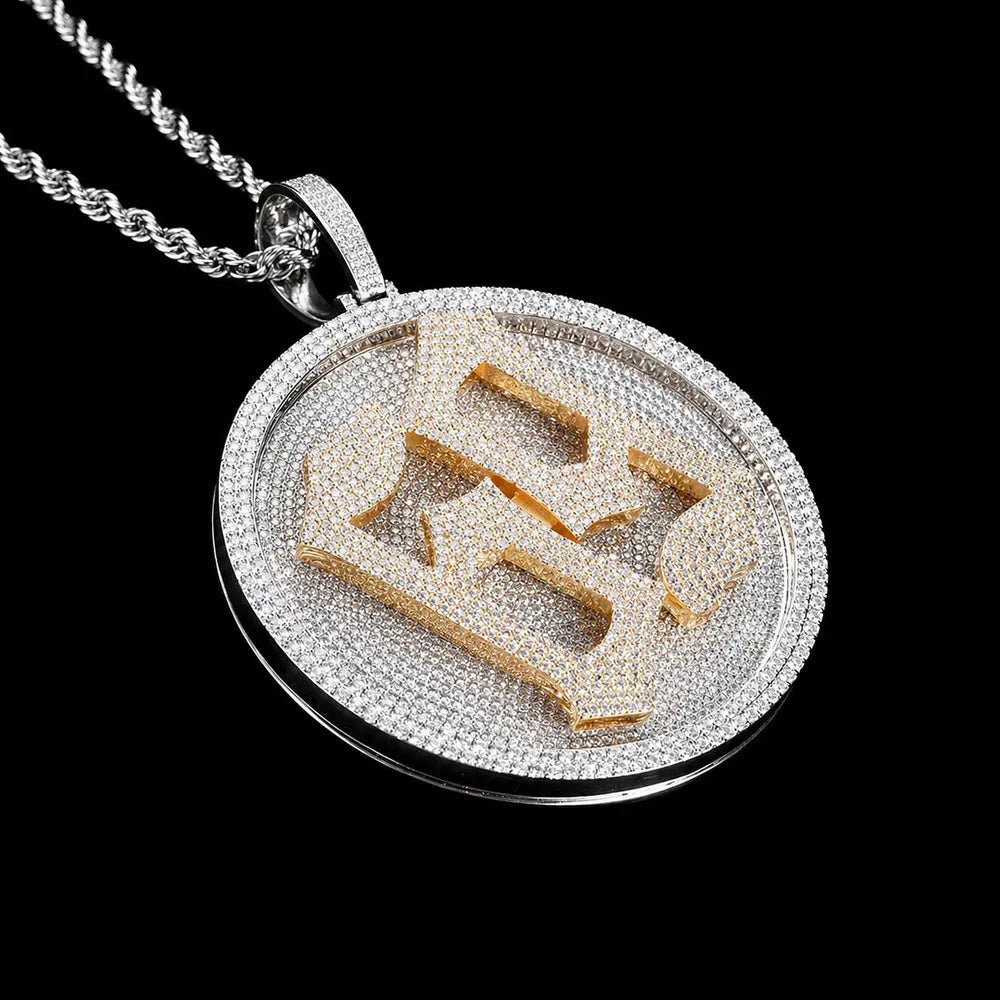 Custom Rotating 3D Iced - Out Letter Large Disc Pendant – 80mm - TONGSHOP / Length:16 / Length:18