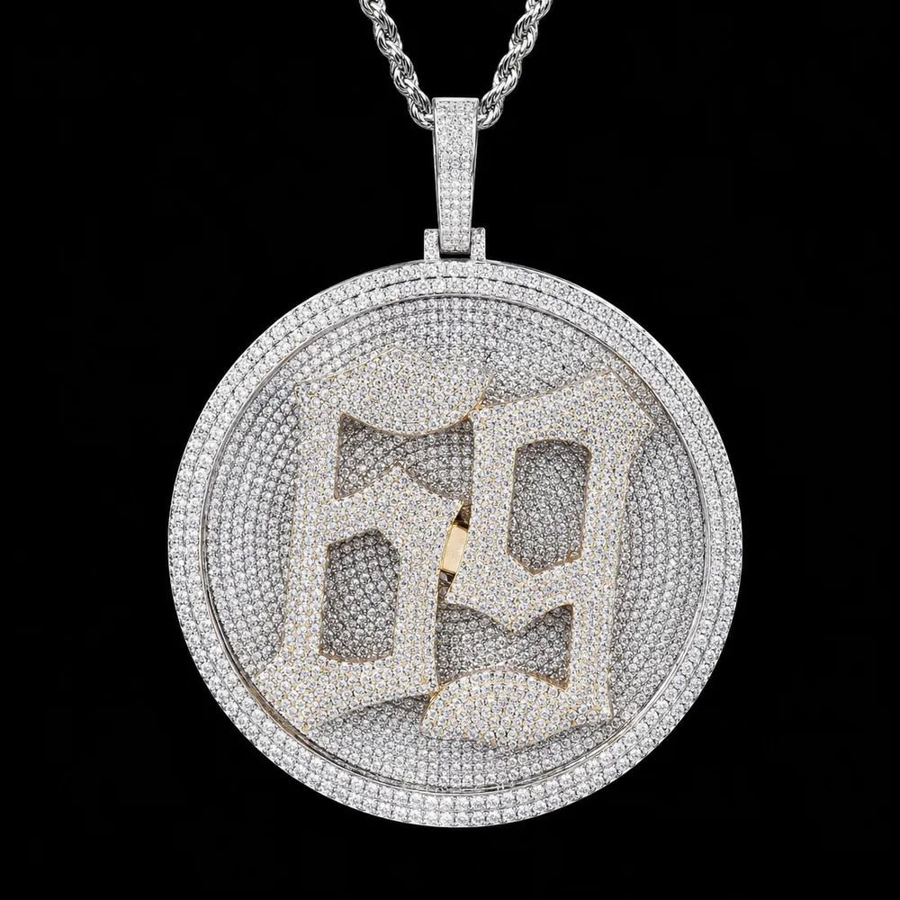 Custom Rotating 3D Iced - Out Letter Large Disc Pendant – 80mm - TONGSHOP / Length:16 / Length:18