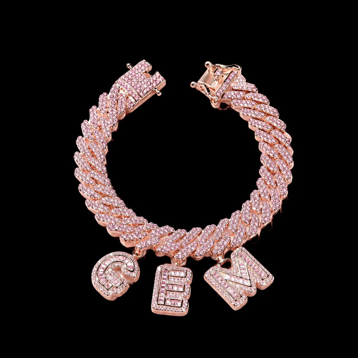 Custom Spliced - Letter Iced Cuban Chain in Rose Gold - 12mm - TONGSHOP / Length:16 / Length:18