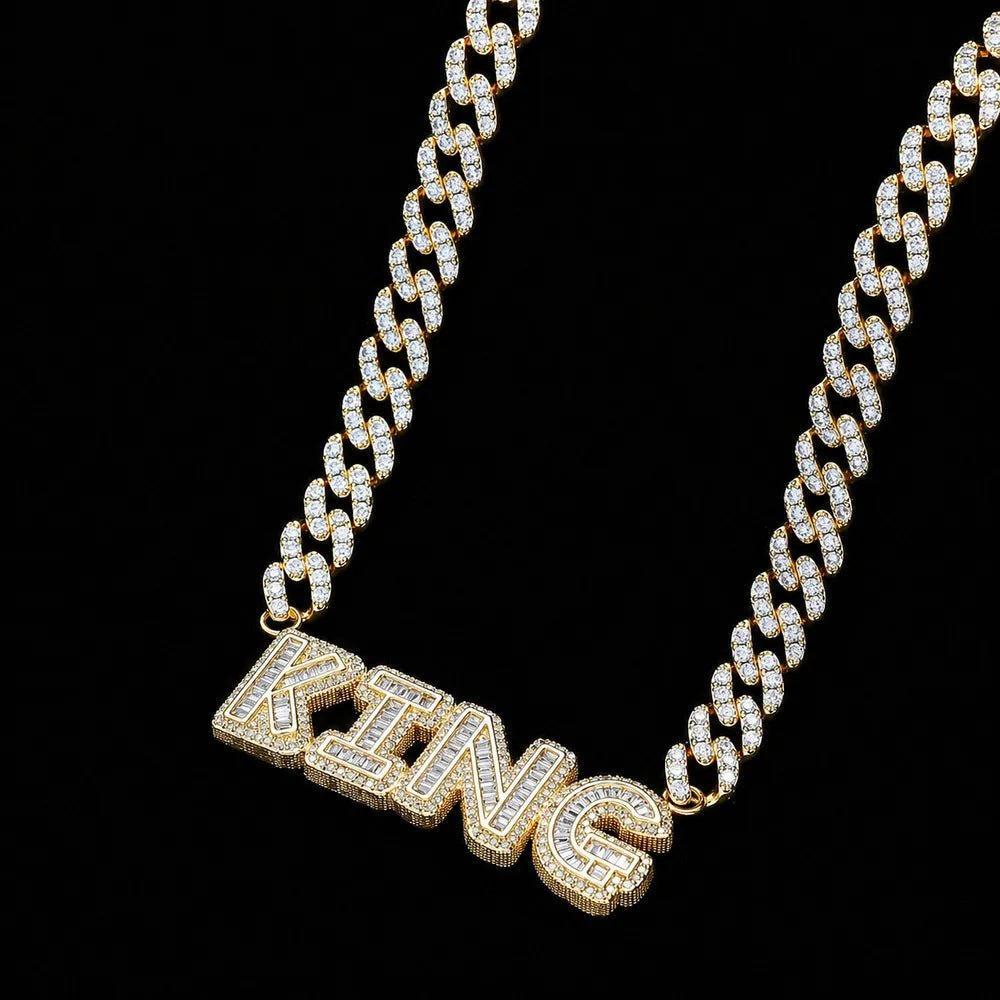Custom Spliced - Letter Iced Cuban Chain in White Gold - 9mm - TONGSHOP / Length:16 / Length:18