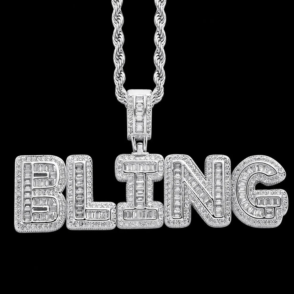 Custom Spliced - Letter Iced - Out Pendant in White Gold - TONGSHOP / Length:16 / Length:18