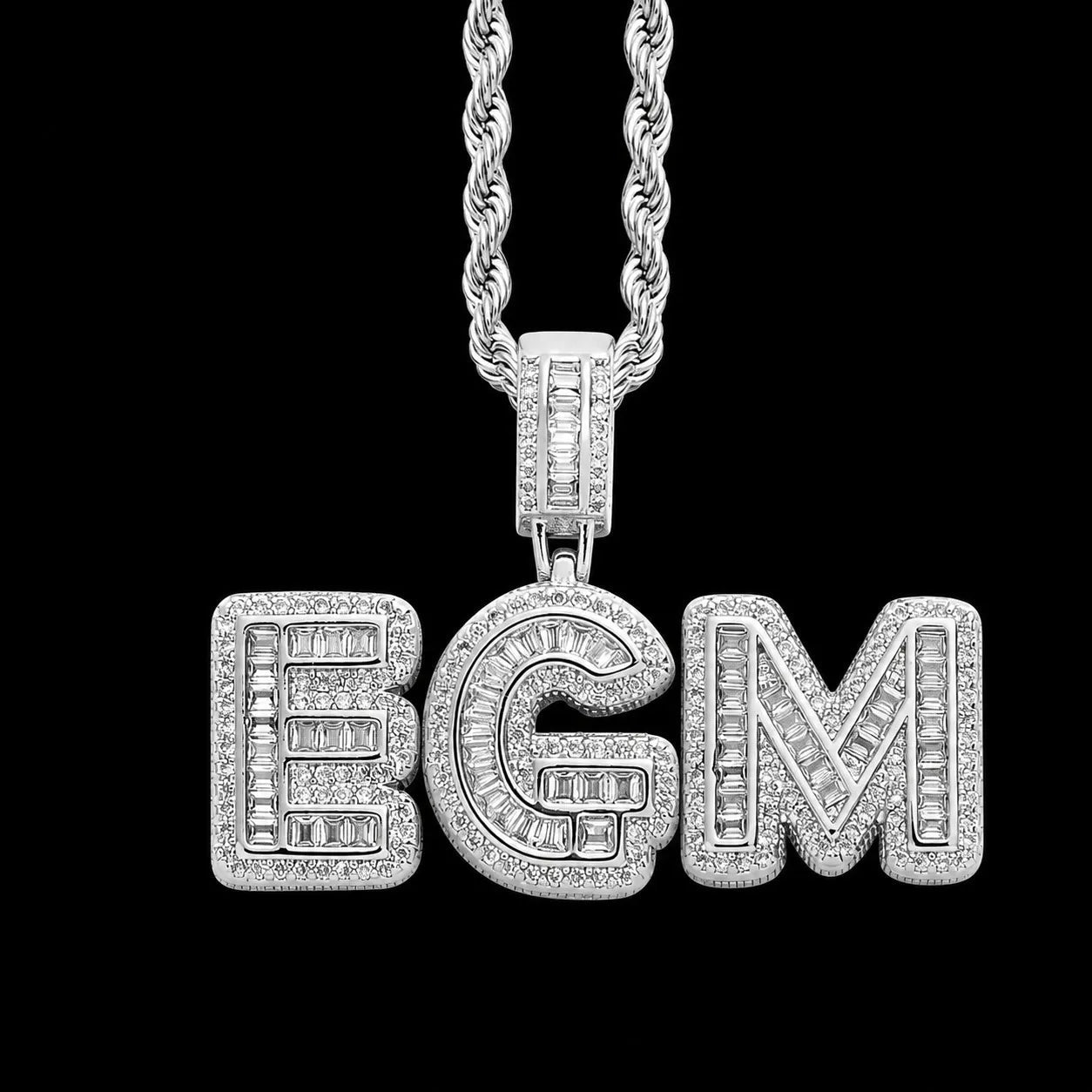 Custom Spliced - Letter Iced - Out Pendant in White Gold - TONGSHOP / Length:16 / Length:18
