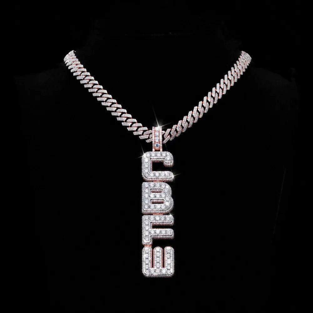 Custom Vertical Diamond - Set Letter Pendant - TONGSHOP / Length:16 / Length:18