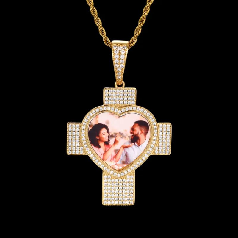 Customized 3D Heart Cross Photo Pendant - 48mm - TONGSHOP / Length:16 / Length:18
