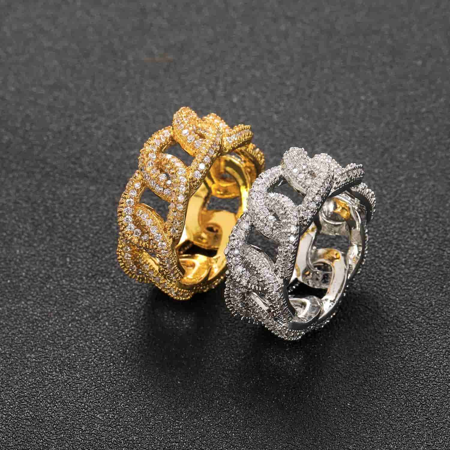 Diamond - Encrusted Cuban Link Statement Ring - TONGSHOP