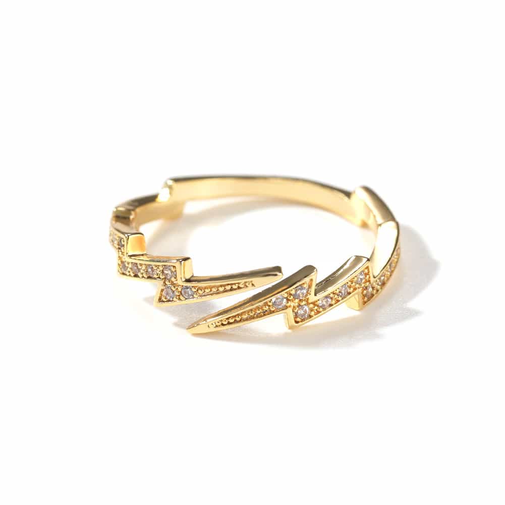 Diamond - Encrusted Lightning Bolt Open Ring - TONGSHOP