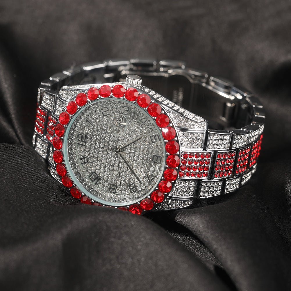 Diamond - Encrusted Red Fashion Ice Watch - TONGSHOP