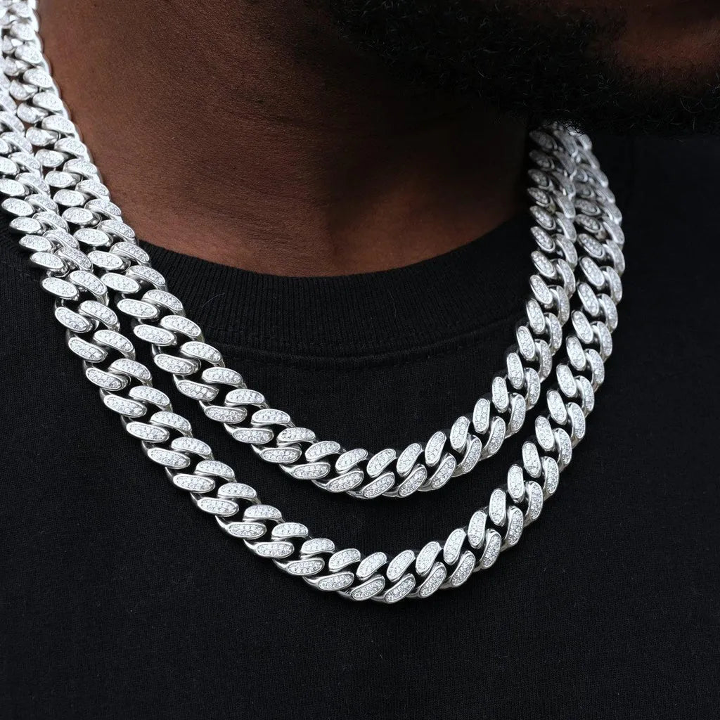Diamond Iced Cuban Chain in White Gold - 12mm - TONGSHOP