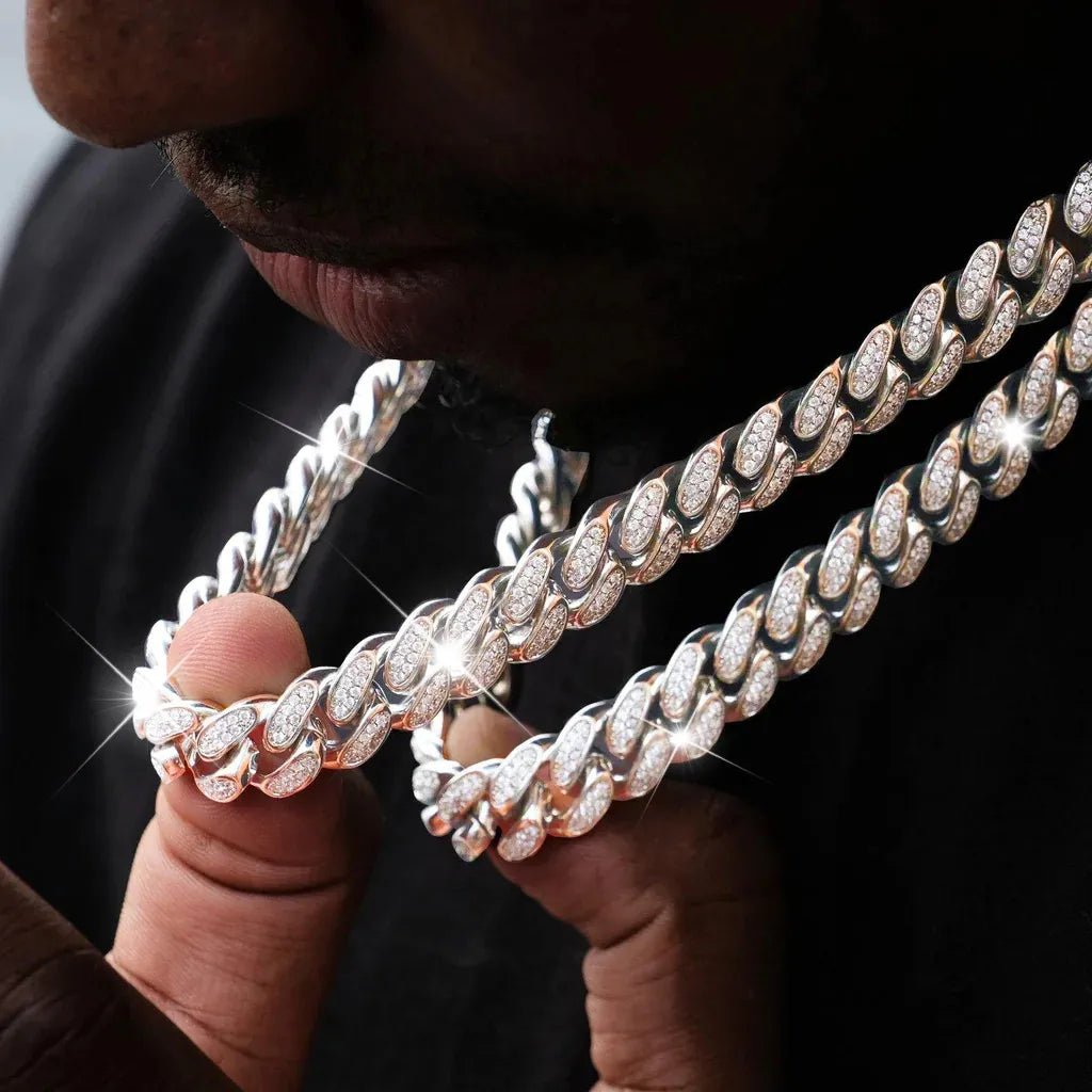 Diamond Iced Cuban Chain in White Gold - 12mm - TONGSHOP
