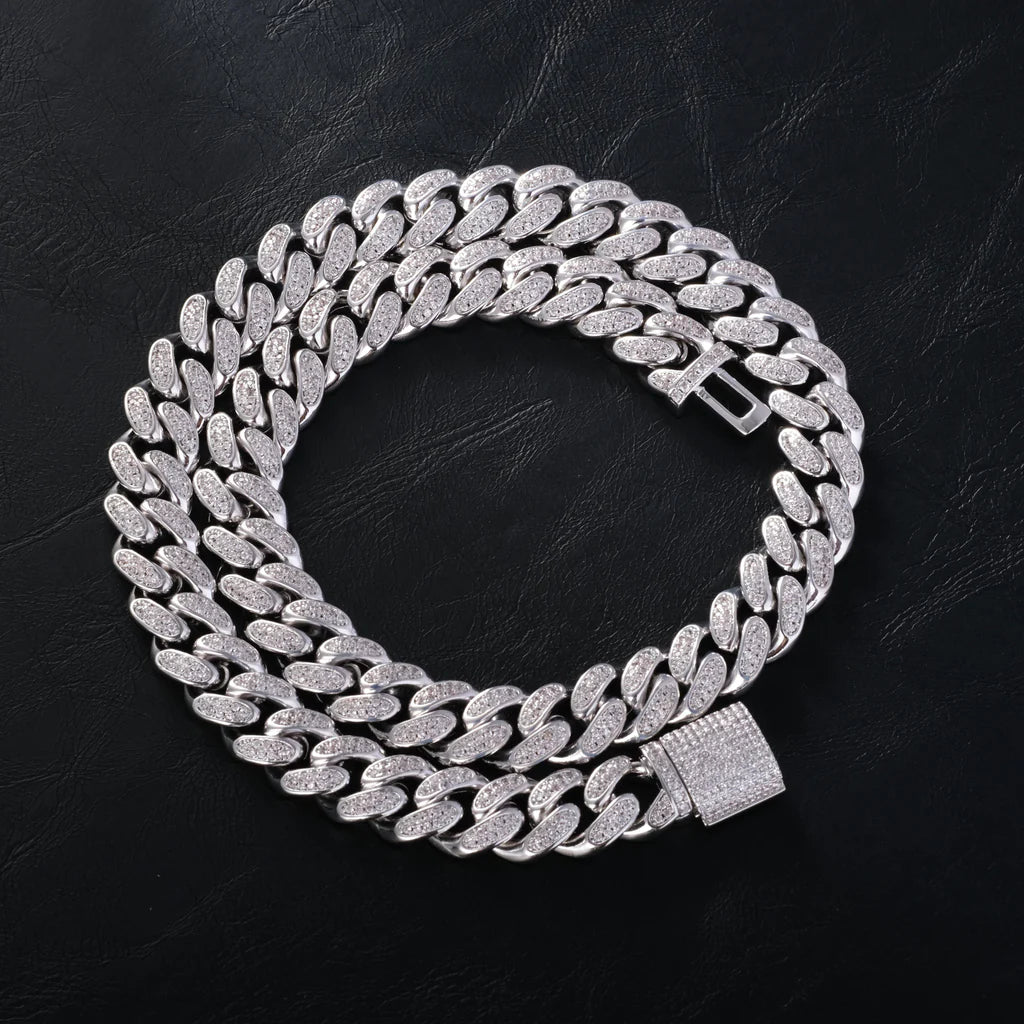 Diamond Iced Cuban Chain in White Gold - 12mm - TONGSHOP