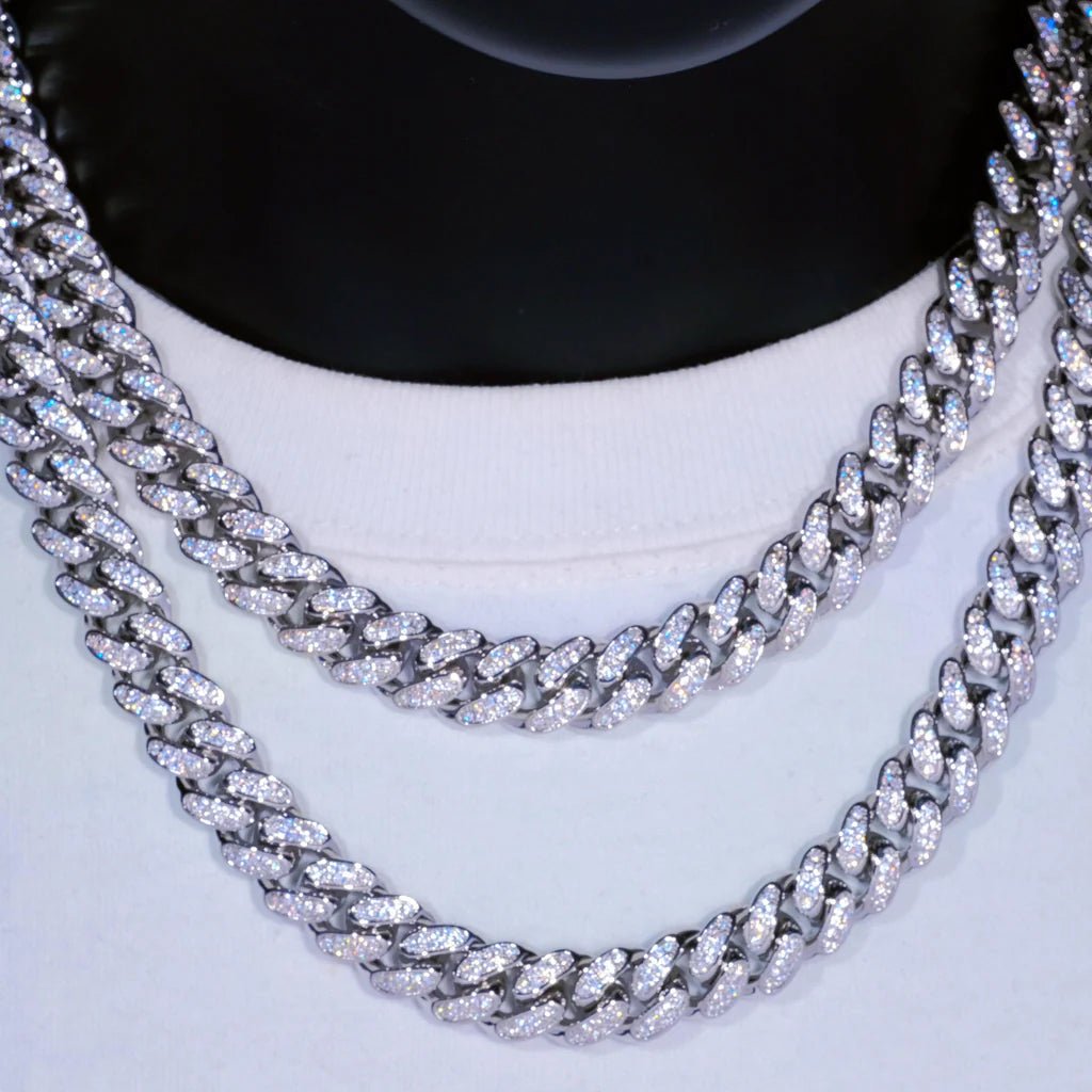 Diamond Iced Cuban Chain in White Gold - 12mm - TONGSHOP
