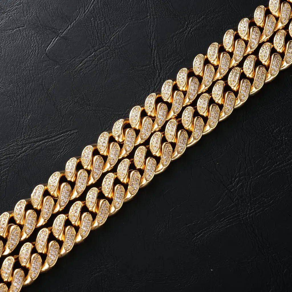 Diamond Iced Cuban Chain in Yellow Gold - 12mm - TONGSHOP