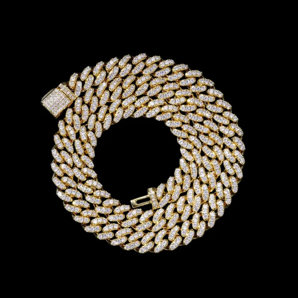 Diamond Prong Iced Cuban Link Chain - 8mm - TONGSHOP / Length:16 / Length:18