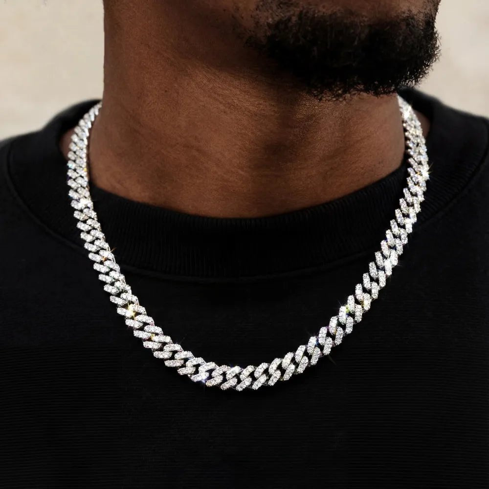 Diamond Prong Iced Cuban Link Chain - 8mm - TONGSHOP / Length:16 / Length:18