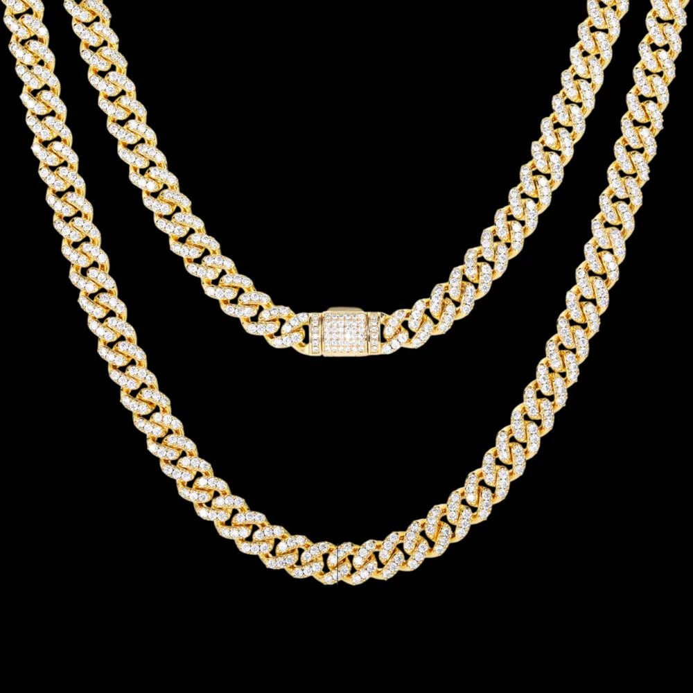 Diamond Prong Iced Cuban Link Chain - 8mm - TONGSHOP / Length:16 / Length:18