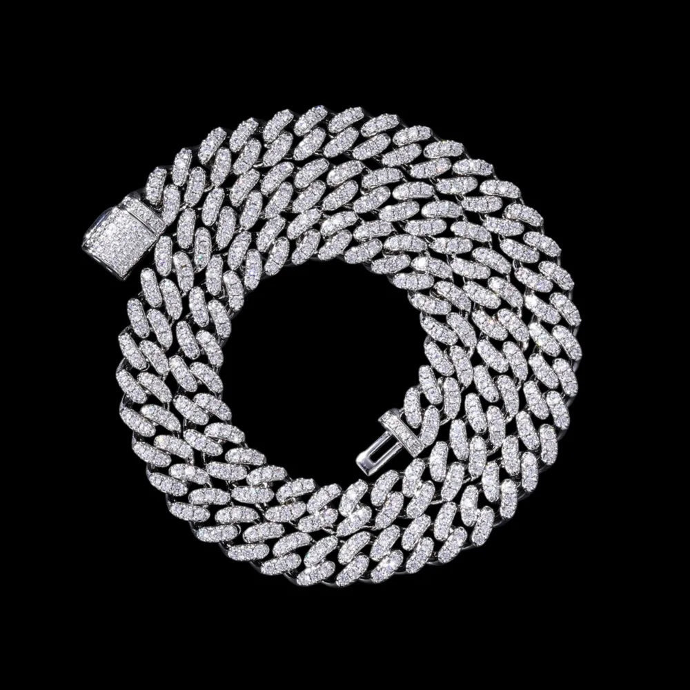 Diamond Prong Iced Cuban Link Chain - 8mm - TONGSHOP / Length:16 / Length:18