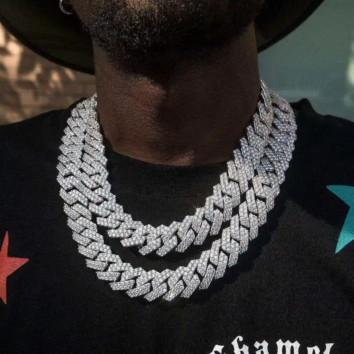 Diamond Prong Link Chain in White Gold - 19mm - TONGSHOP